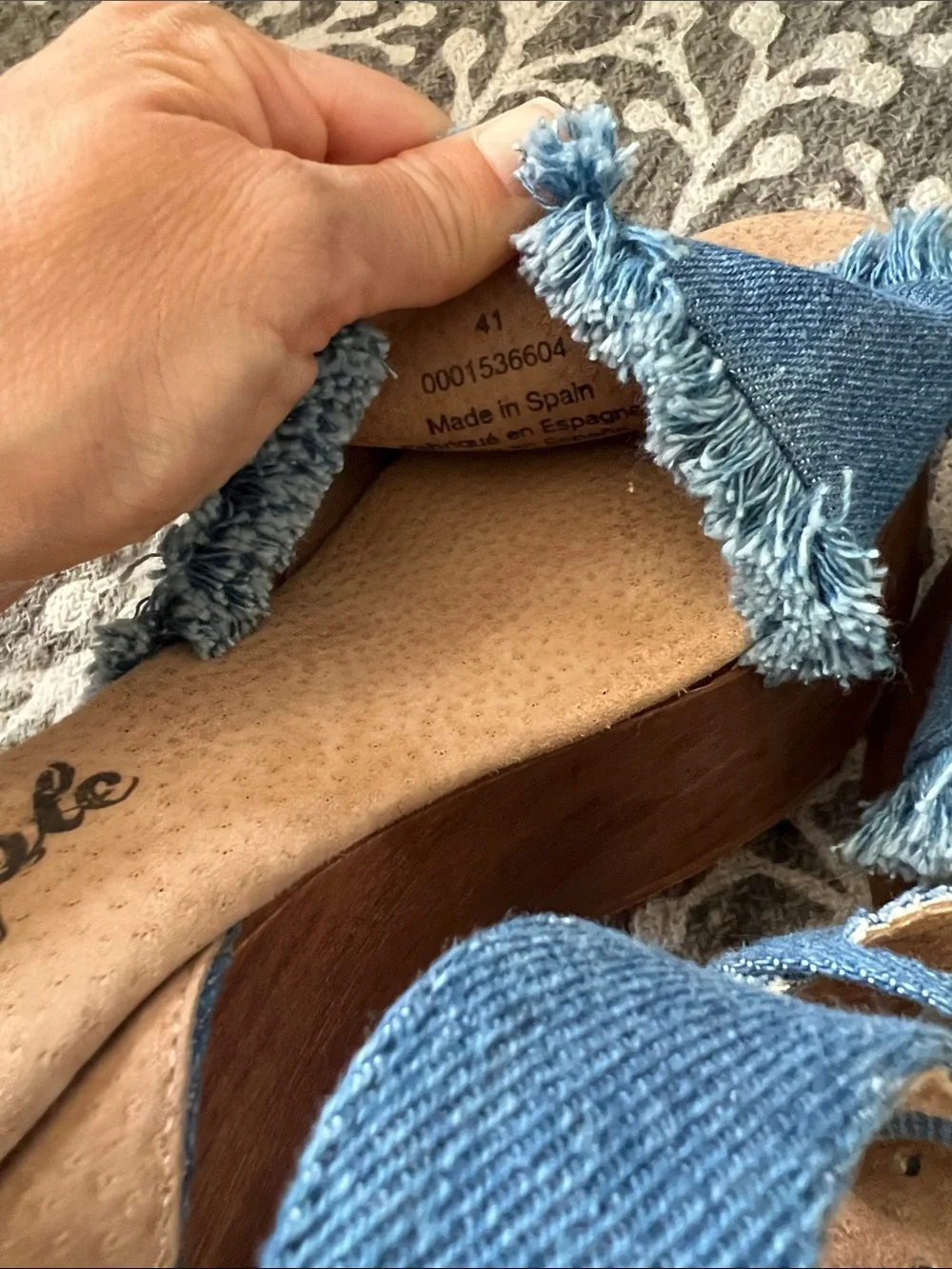 Free people frayed denim chunky wood heel platform sandals